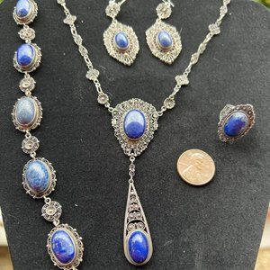 Rare Amazing and COMPLETE Signed Peruzzi Sterling Silver Set Lapis Lazuli